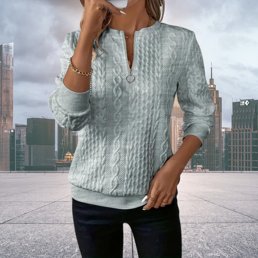 Maglione da donna a trecce con zip corta - Image 3