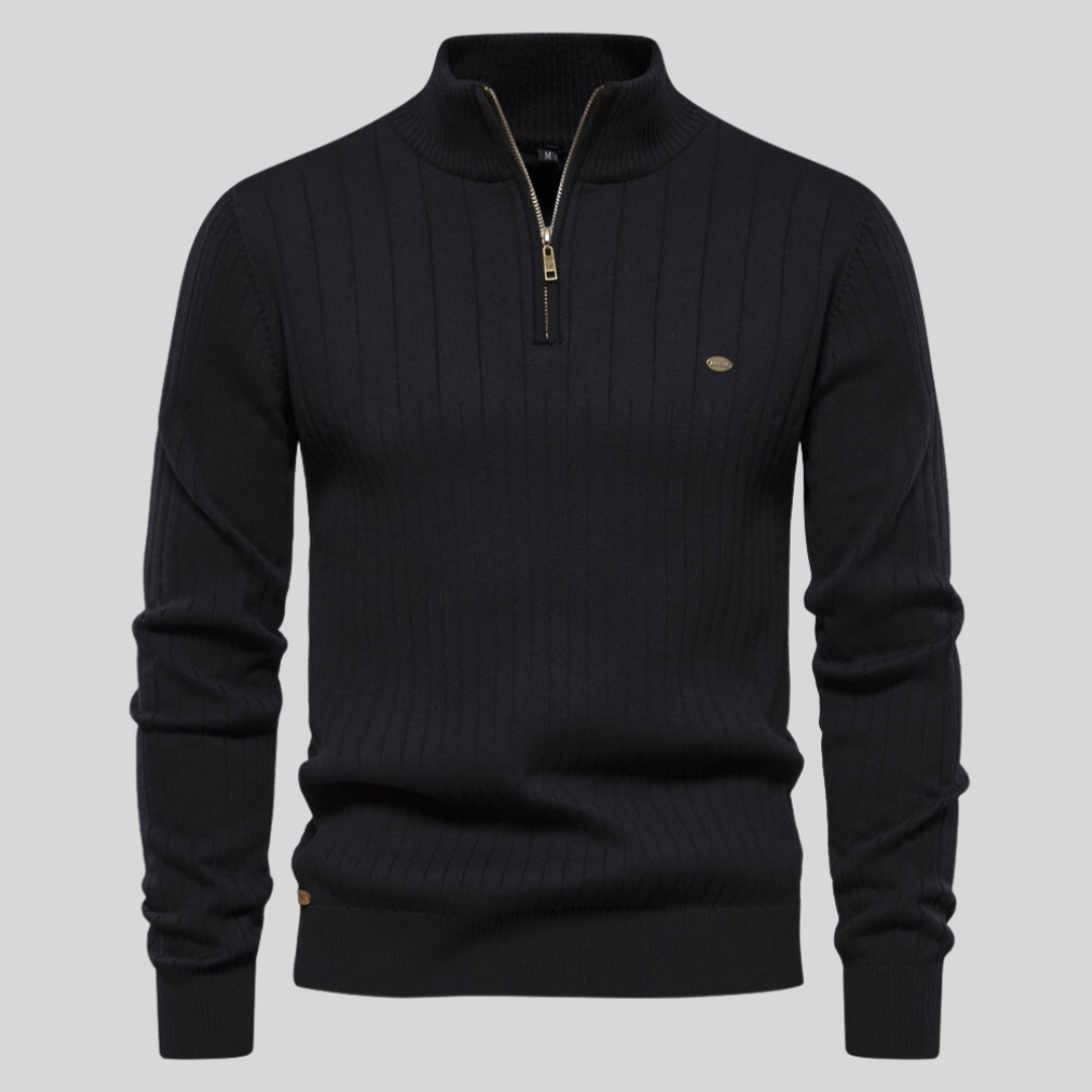 Maglione da Uomo con Collo alla Coreana e Zip Corta - Image 1