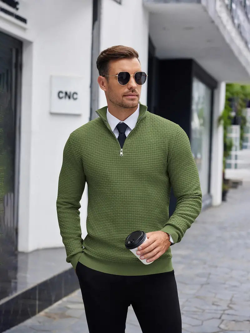 Maglione da uomo testurizzato con zip corta - Image 2