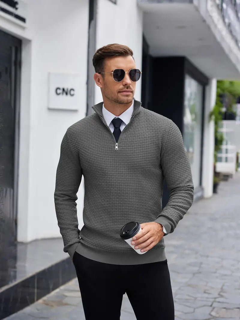 Maglione da uomo testurizzato con zip corta - Image 4
