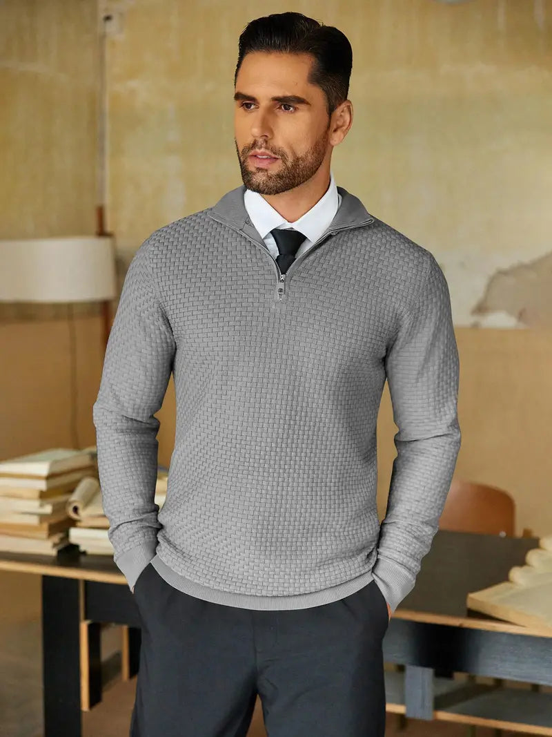 Maglione da uomo testurizzato con zip corta - Image 3