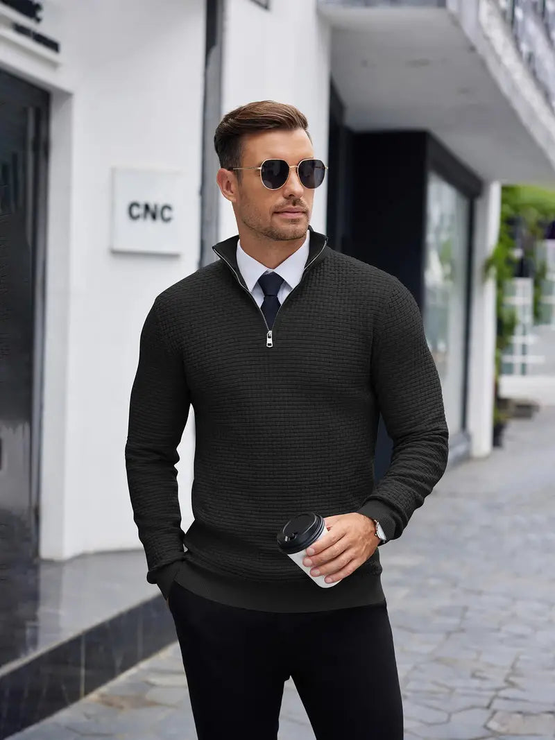 Maglione da uomo testurizzato con zip corta - Image 7