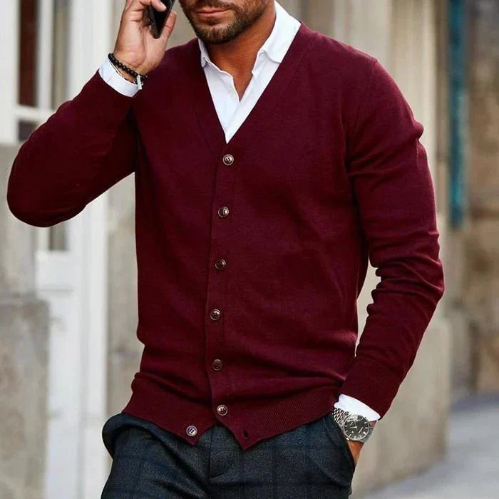 Cardigan da Uomo con Scollo a V e Bottoni - Image 2