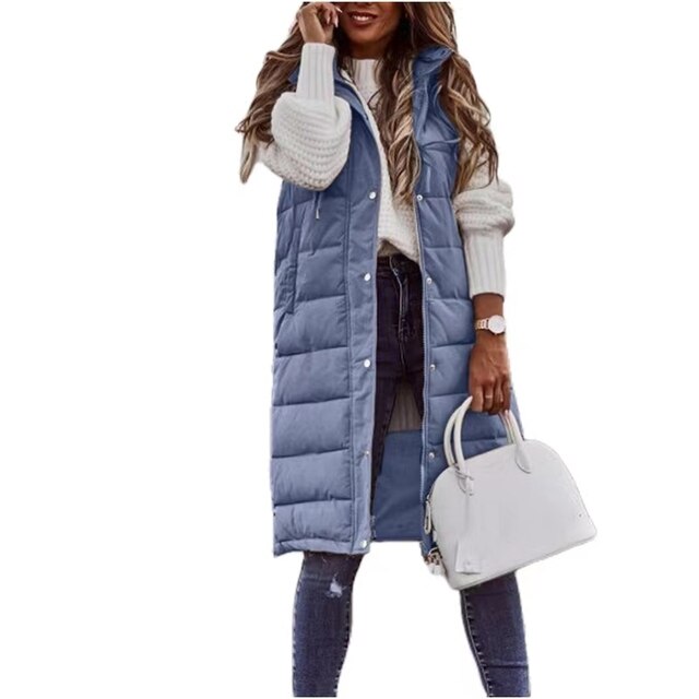 Gilet Lungo Imbottito con Cappuccio da Donna - Image 1