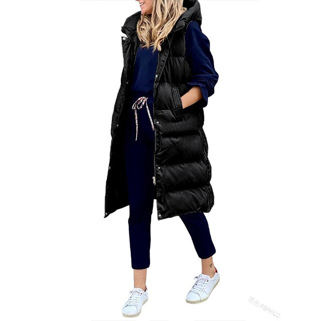 Gilet Lungo Imbottito con Cappuccio da Donna - Image 8