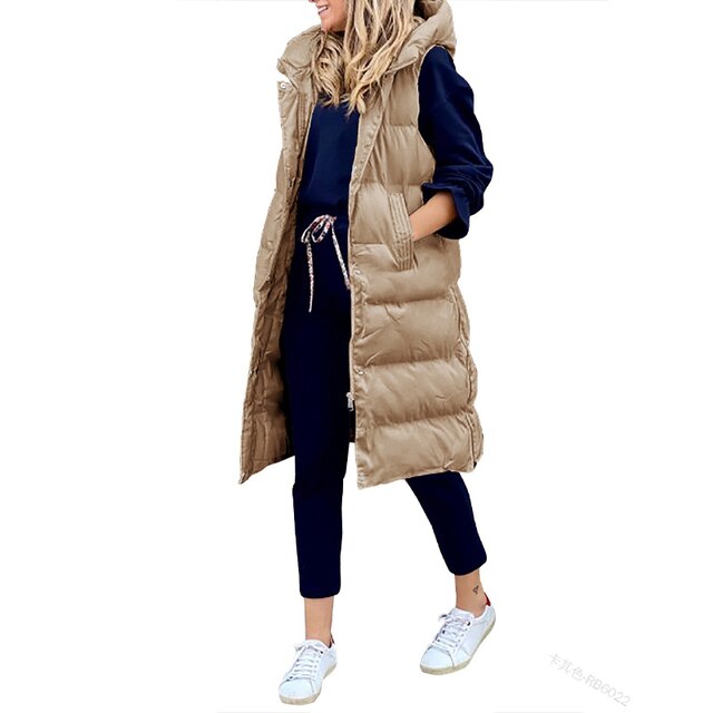 Gilet Lungo Imbottito con Cappuccio da Donna - Image 6