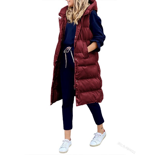 Gilet Lungo Imbottito con Cappuccio da Donna - Image 10