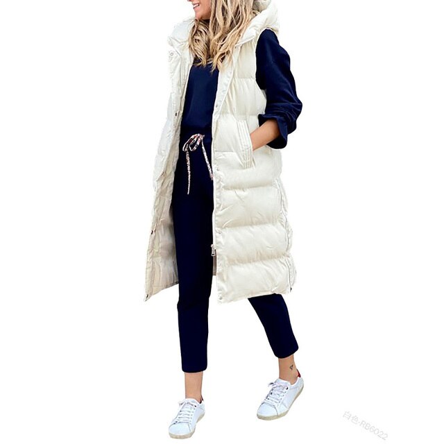 Gilet Lungo Imbottito con Cappuccio da Donna - Image 5