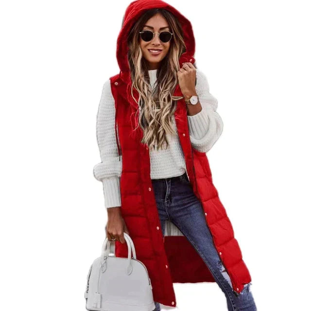 Gilet Lungo Imbottito con Cappuccio da Donna - Image 9
