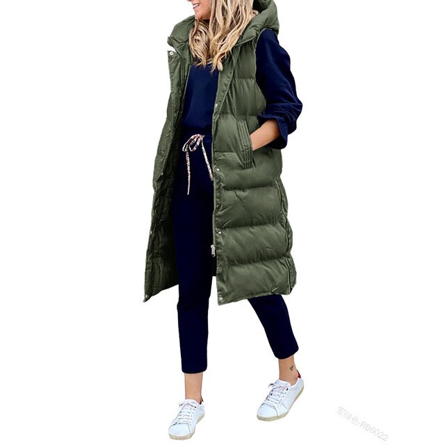 Gilet Lungo Imbottito con Cappuccio da Donna - Image 3