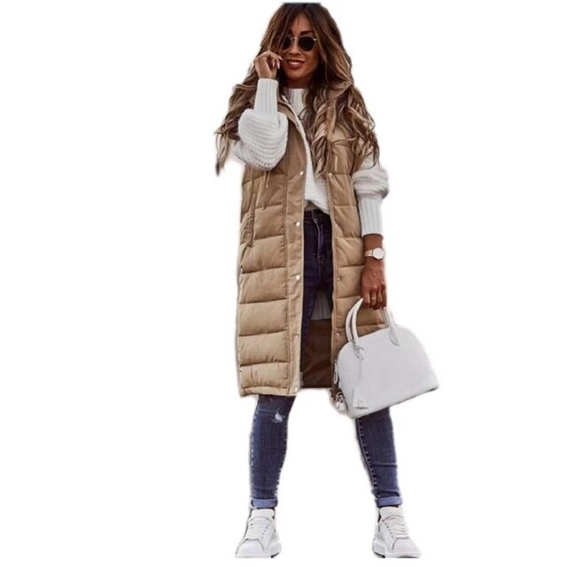 Gilet Lungo Imbottito con Cappuccio da Donna - Image 7