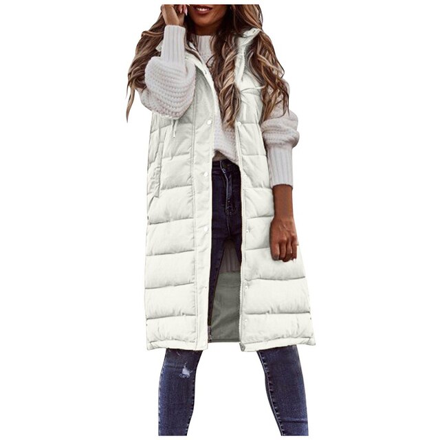 Gilet Lungo Imbottito con Cappuccio da Donna - Image 2
