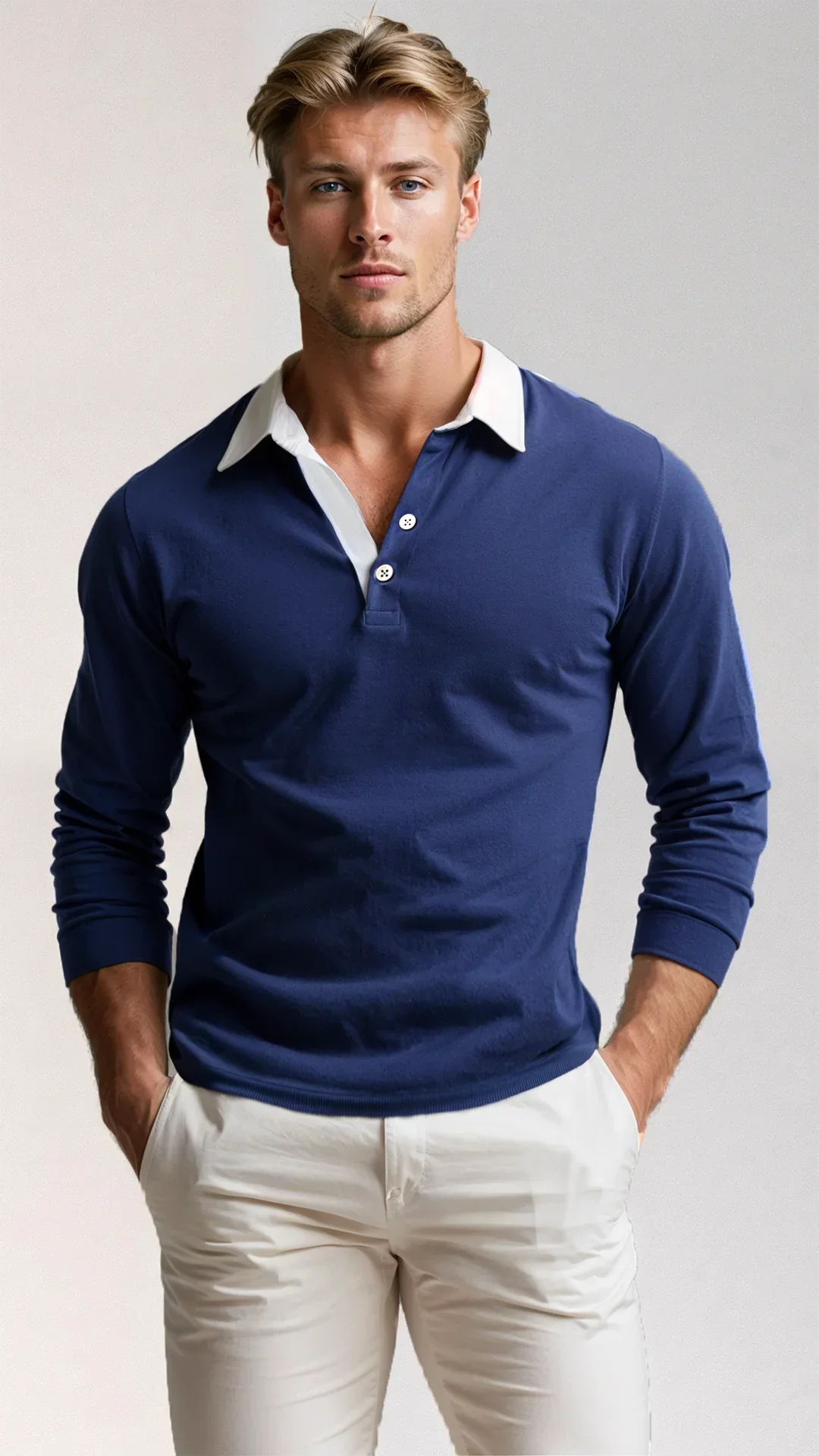 Maglione da uomo con colletto button-down a maniche lunghe - Image 1