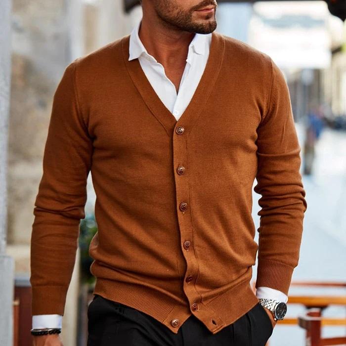 Cardigan da Uomo con Scollo a V e Bottoni - Image 3