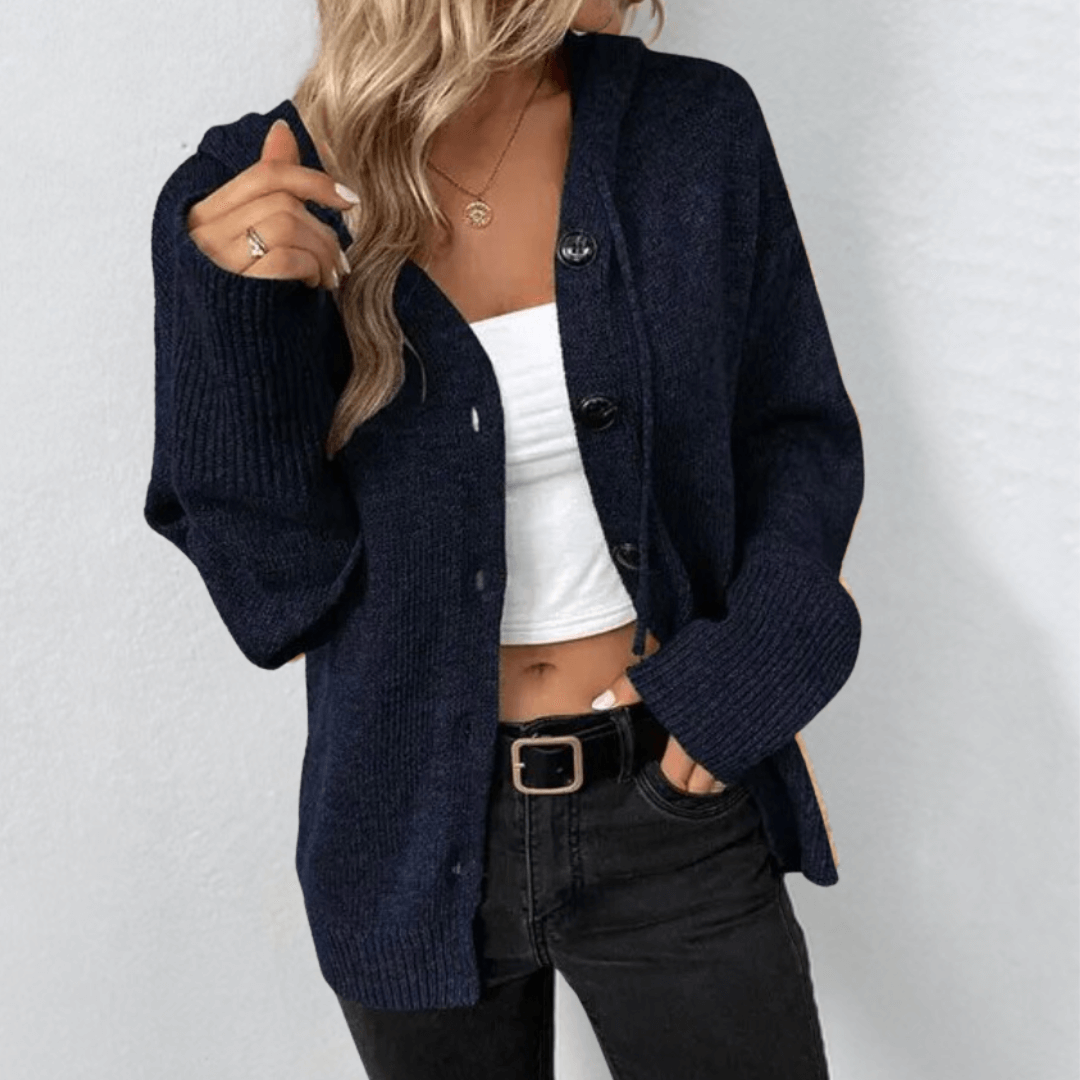 Cardigan da Donna con Cappuccio e Abbottonatura Frontale - Image 6