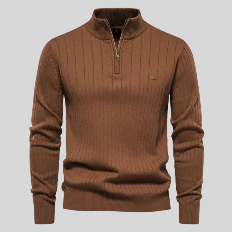 Maglione da uomo a coste con zip corta - Image 1