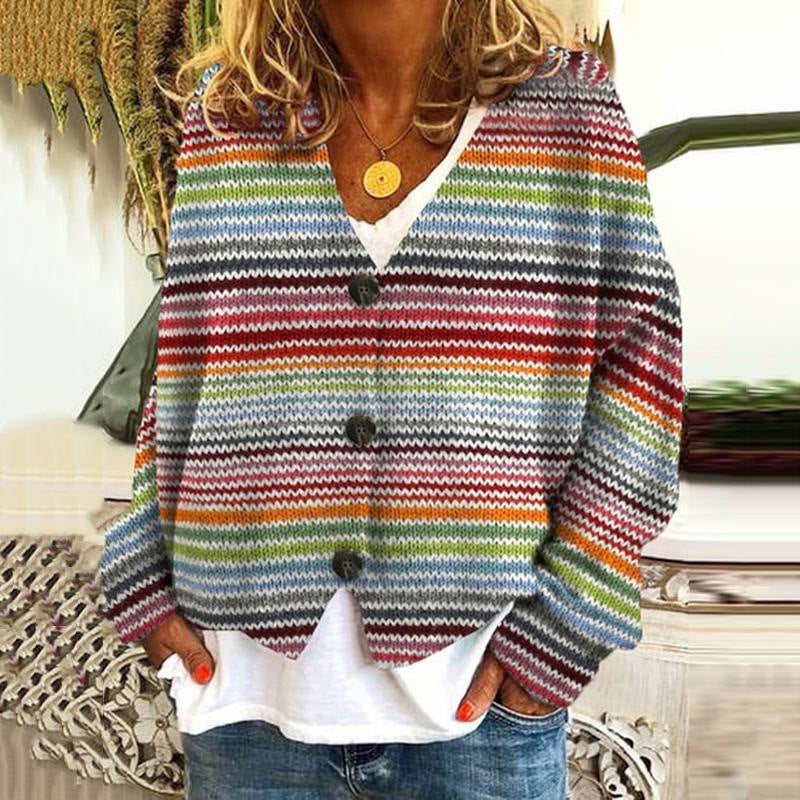Cardigan da Donna a Righe con Scollo a V - Image 2