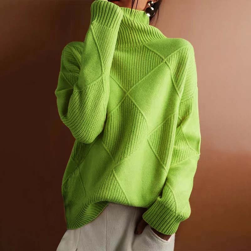 Maglione da Donna a Collo Alto con Motivo a Diamanti - Image 2