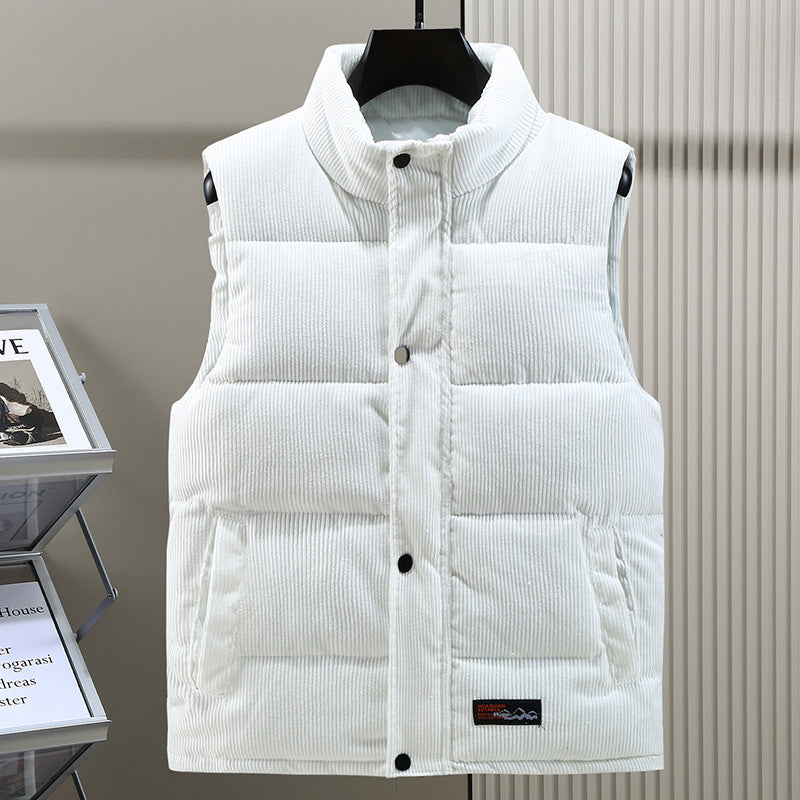 Gilet Piumino in Velluto a Coste con Bottoni da Uomo - Image 3