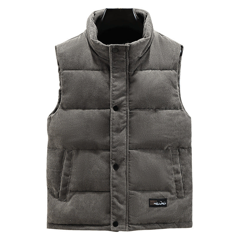 Gilet Piumino in Velluto a Coste con Bottoni da Uomo - Image 5