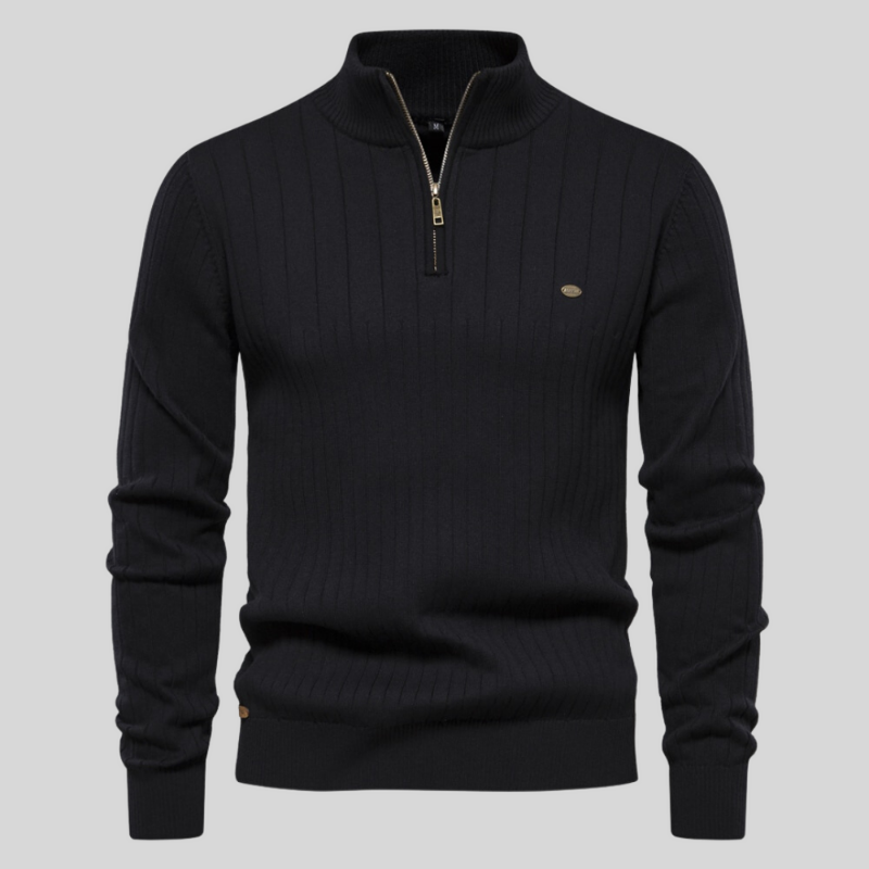 Maglione da uomo a coste con zip corta - Image 2
