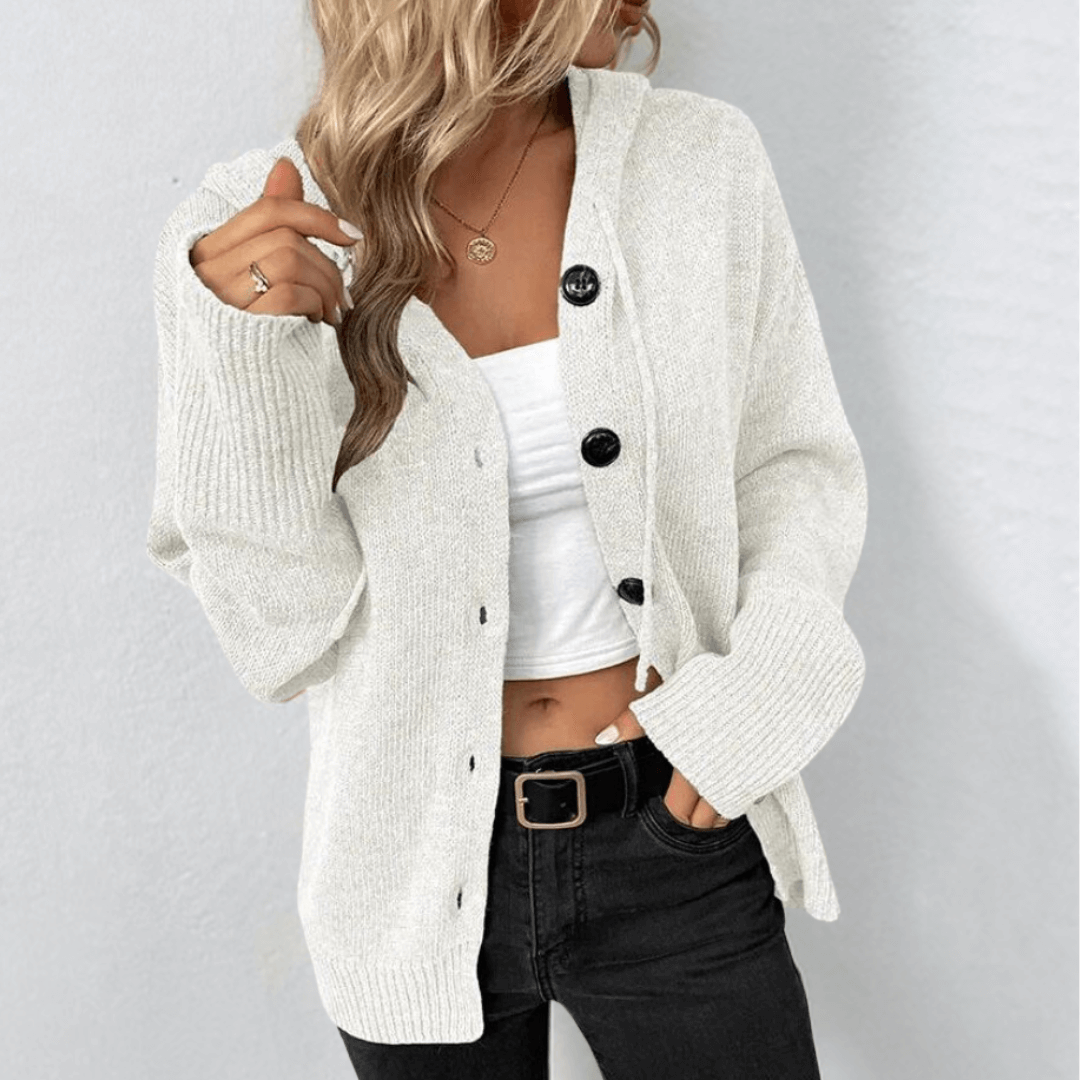 Cardigan da Donna con Cappuccio e Abbottonatura Frontale - Image 3
