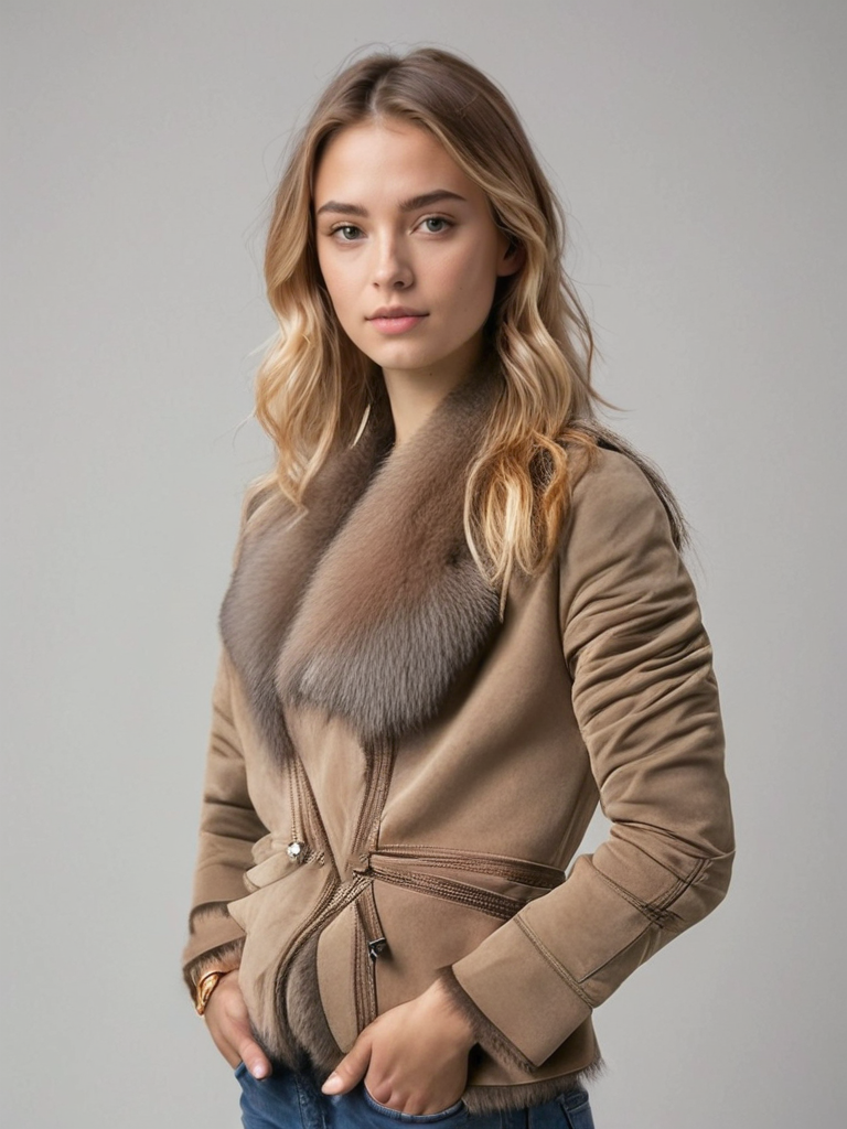 Giacca da donna con zip e collo in pelliccia - Image 7