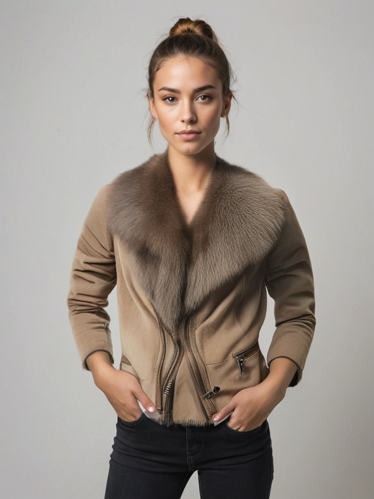 Giacca da donna con zip e collo in pelliccia - Image 8