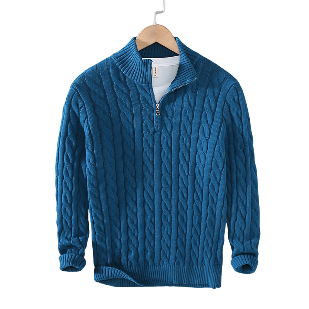 Maglione da uomo a trecce con zip corta al collo - Image 4