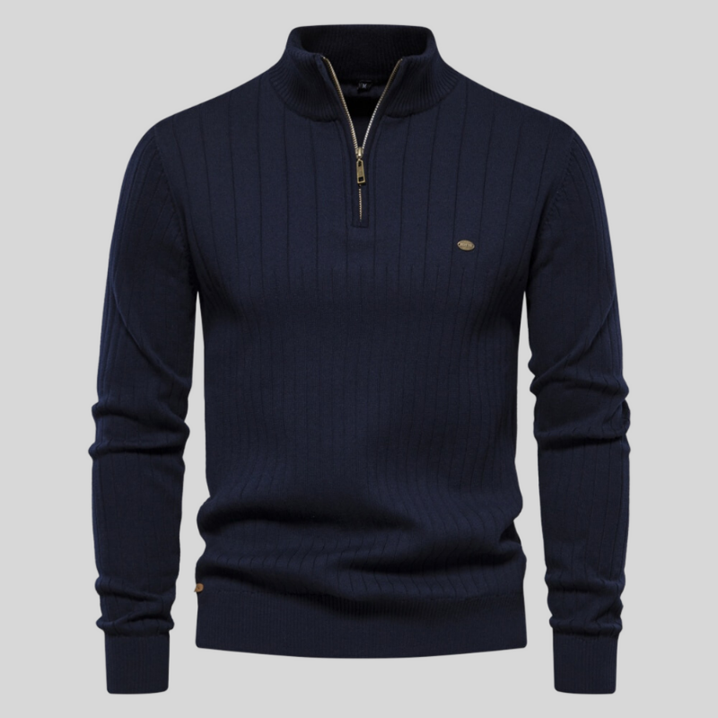 Maglione da uomo a coste con zip corta - Image 3