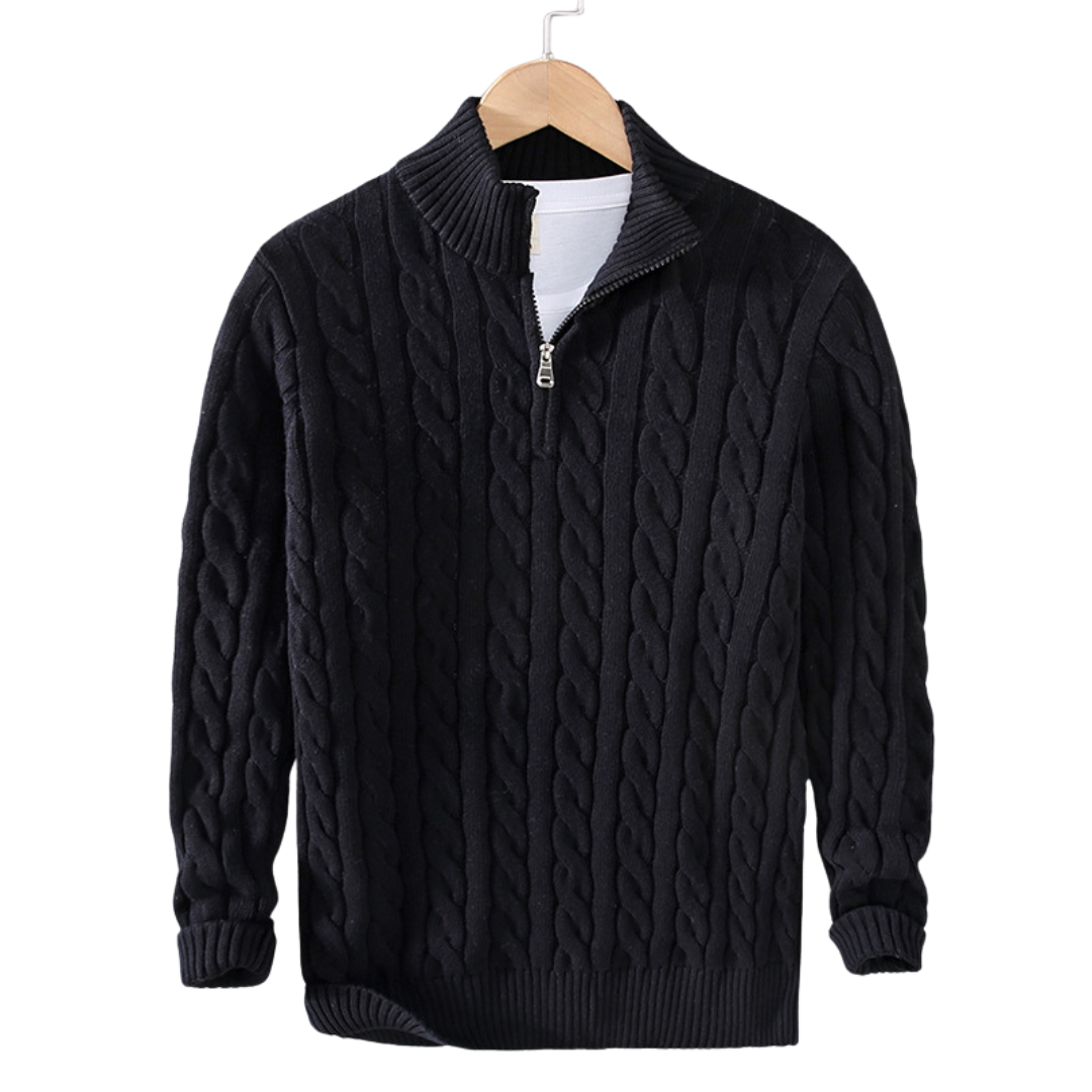 Maglione da uomo a trecce con zip corta al collo - Image 3