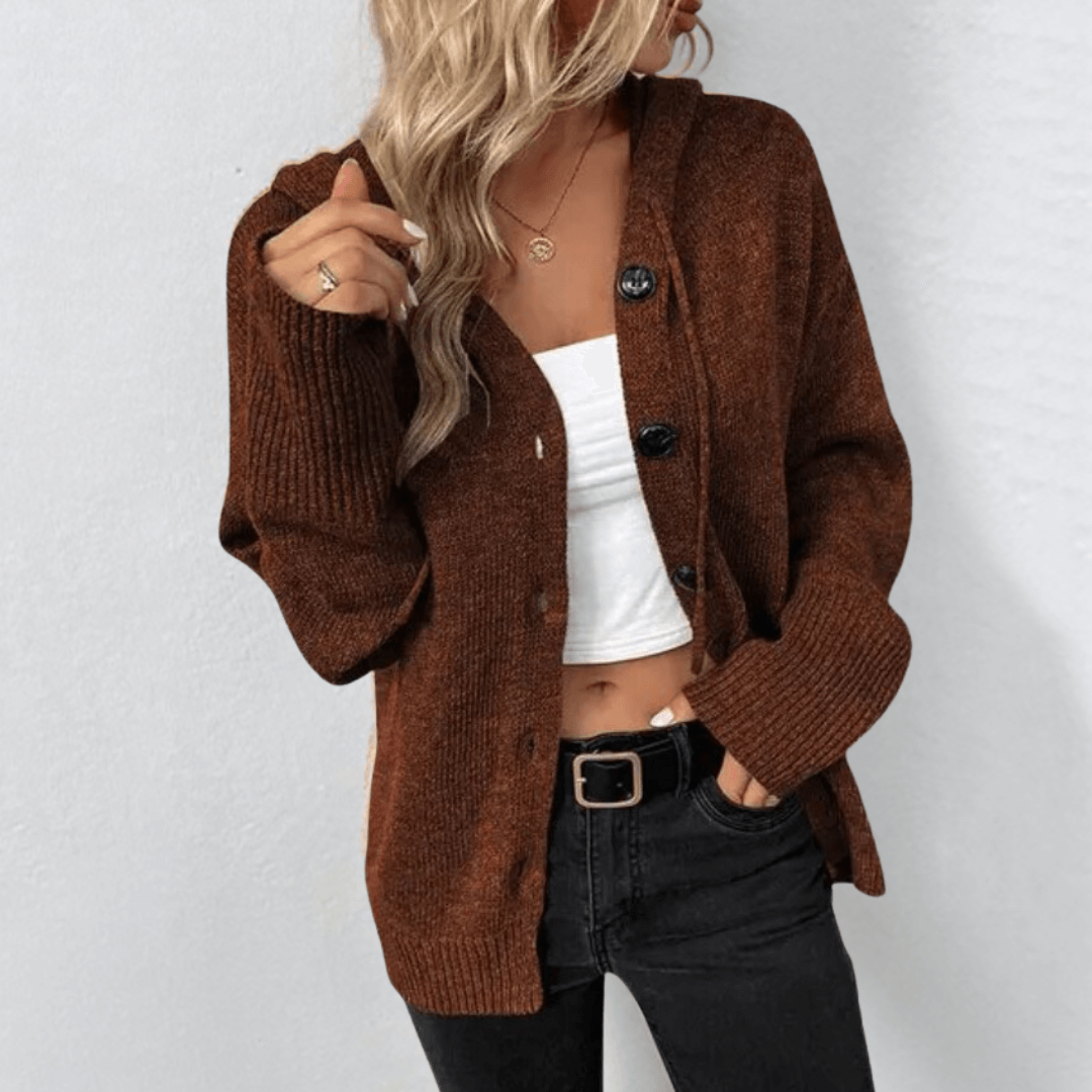 Cardigan da Donna con Cappuccio e Abbottonatura Frontale - Image 4