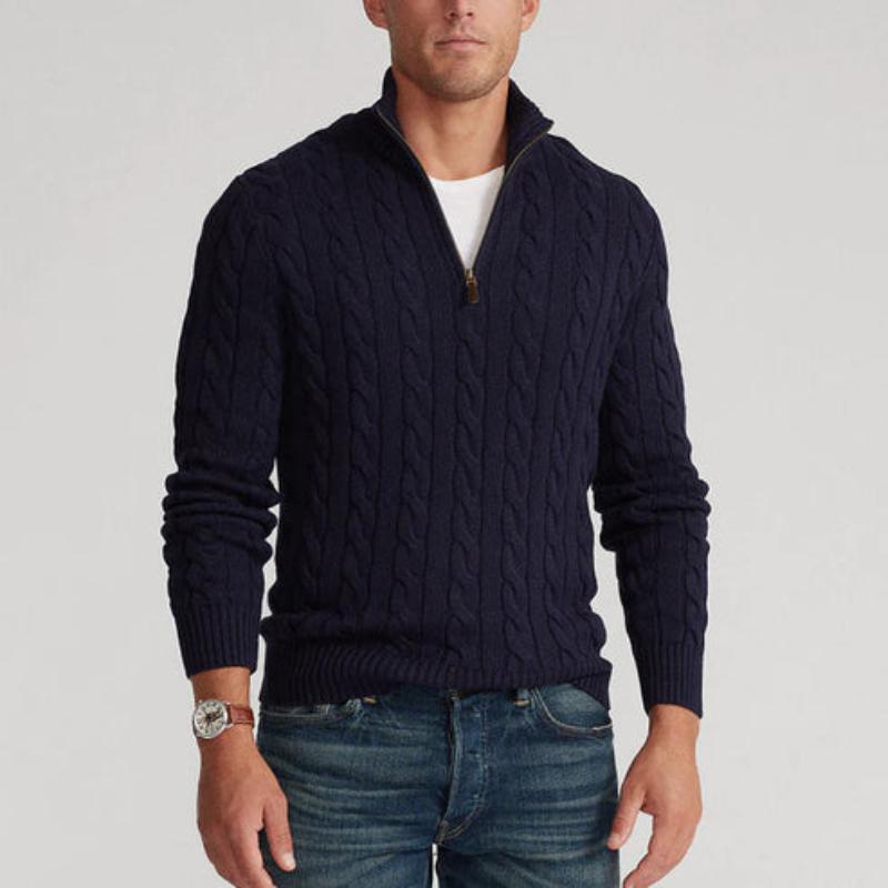 Maglione da uomo a trecce con zip corta - Image 4