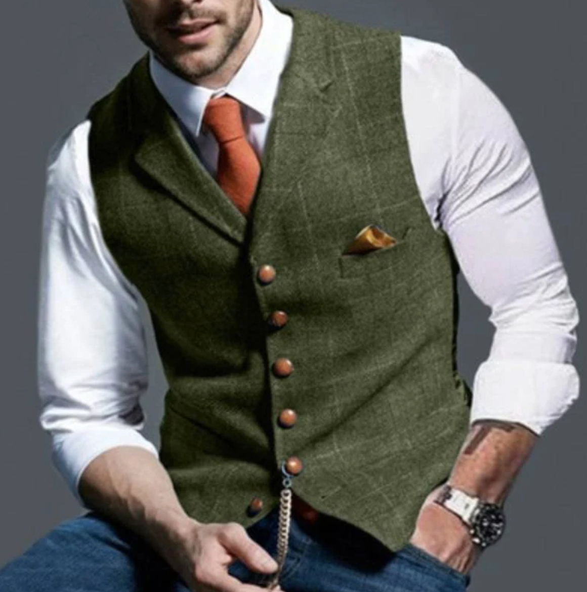 Gilet da uomo slim fit a quadri - Image 4