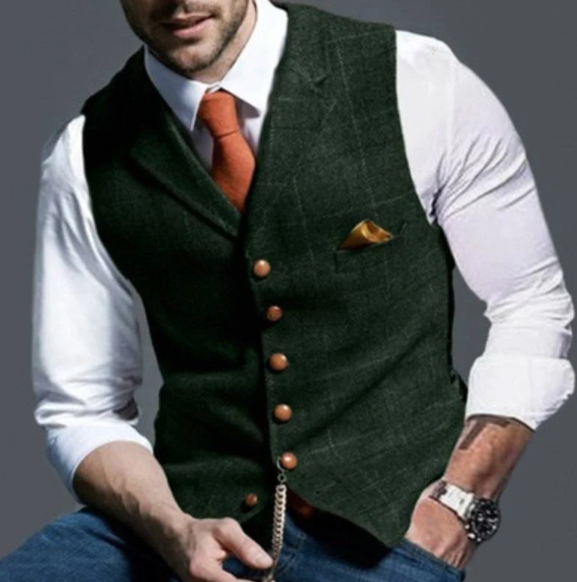 Gilet da uomo slim fit a quadri - Image 5