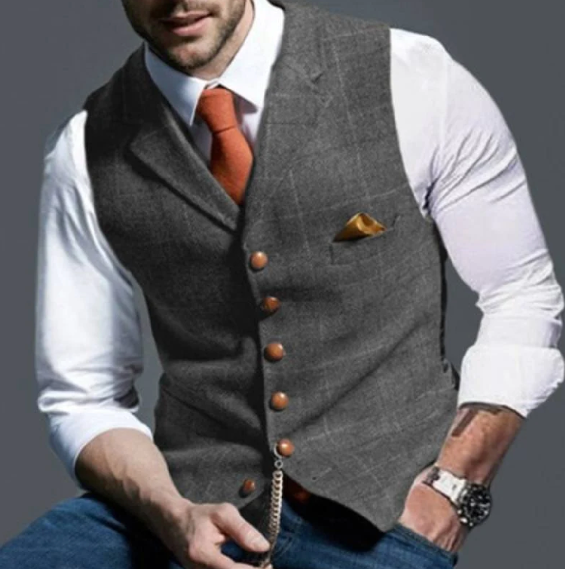 Gilet da uomo slim fit a quadri - Image 6