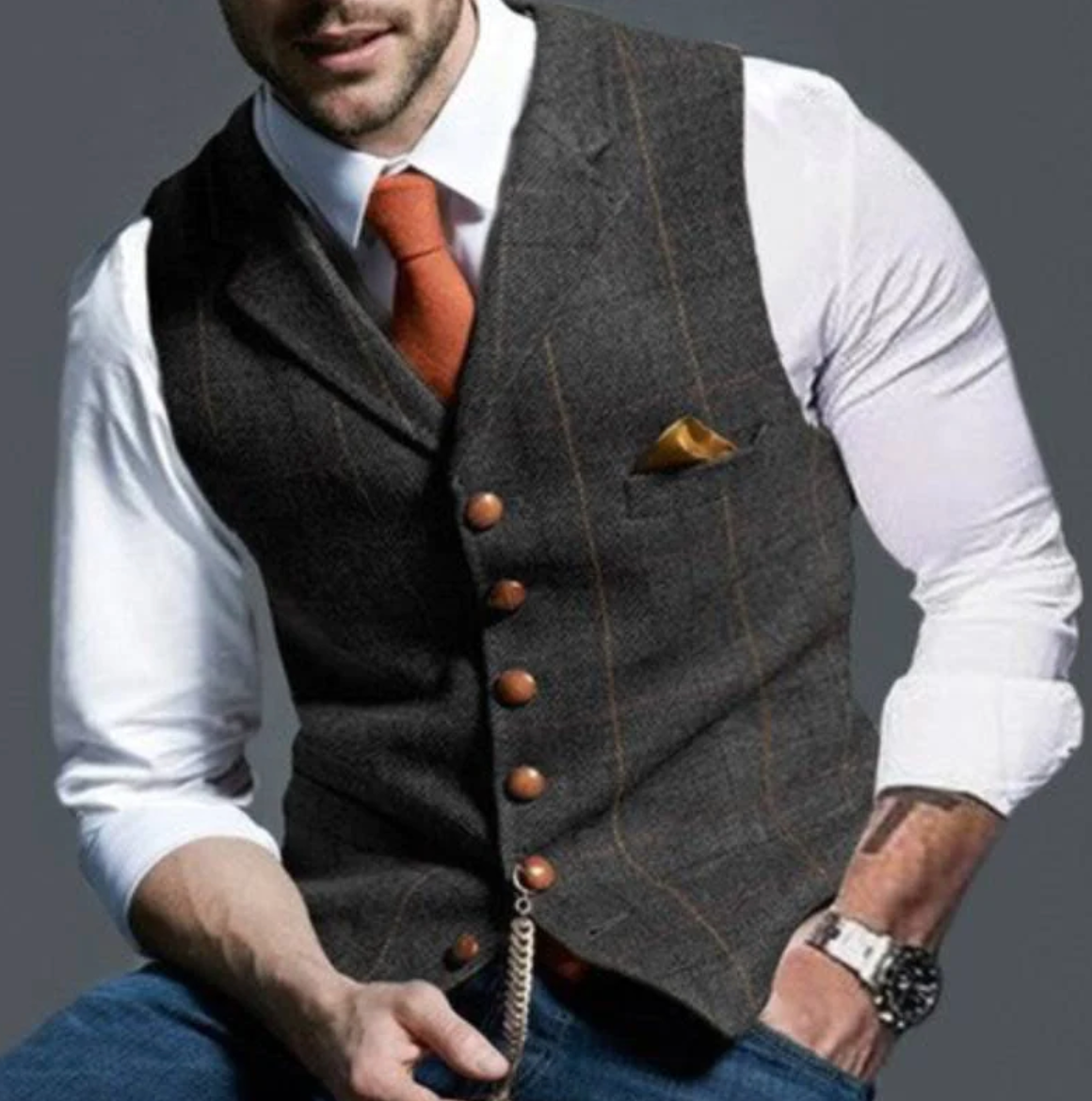 Gilet da uomo slim fit a quadri - Image 8
