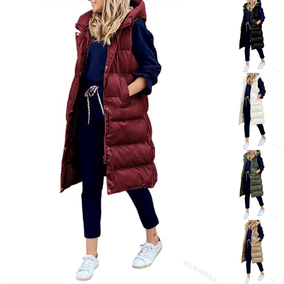Gilet Lungo Imbottito con Cappuccio da Donna - Image 11