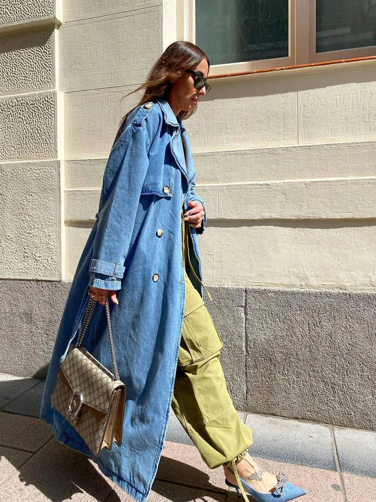 Cappotto in denim doppiopetto da donna - Image 3