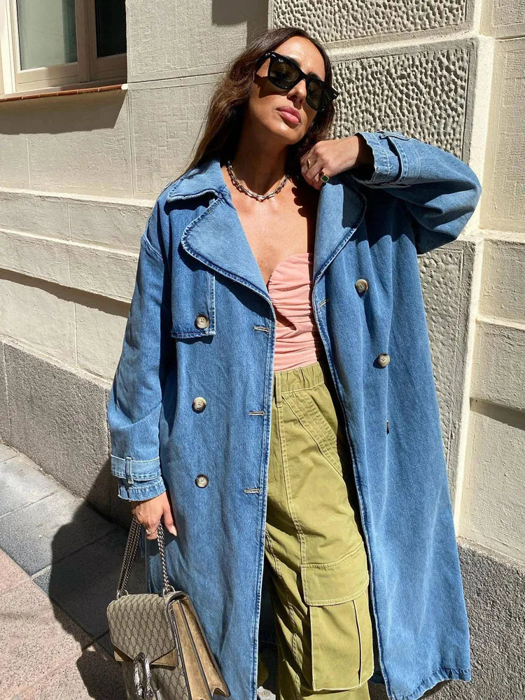 Cappotto in denim doppiopetto da donna - Image 2
