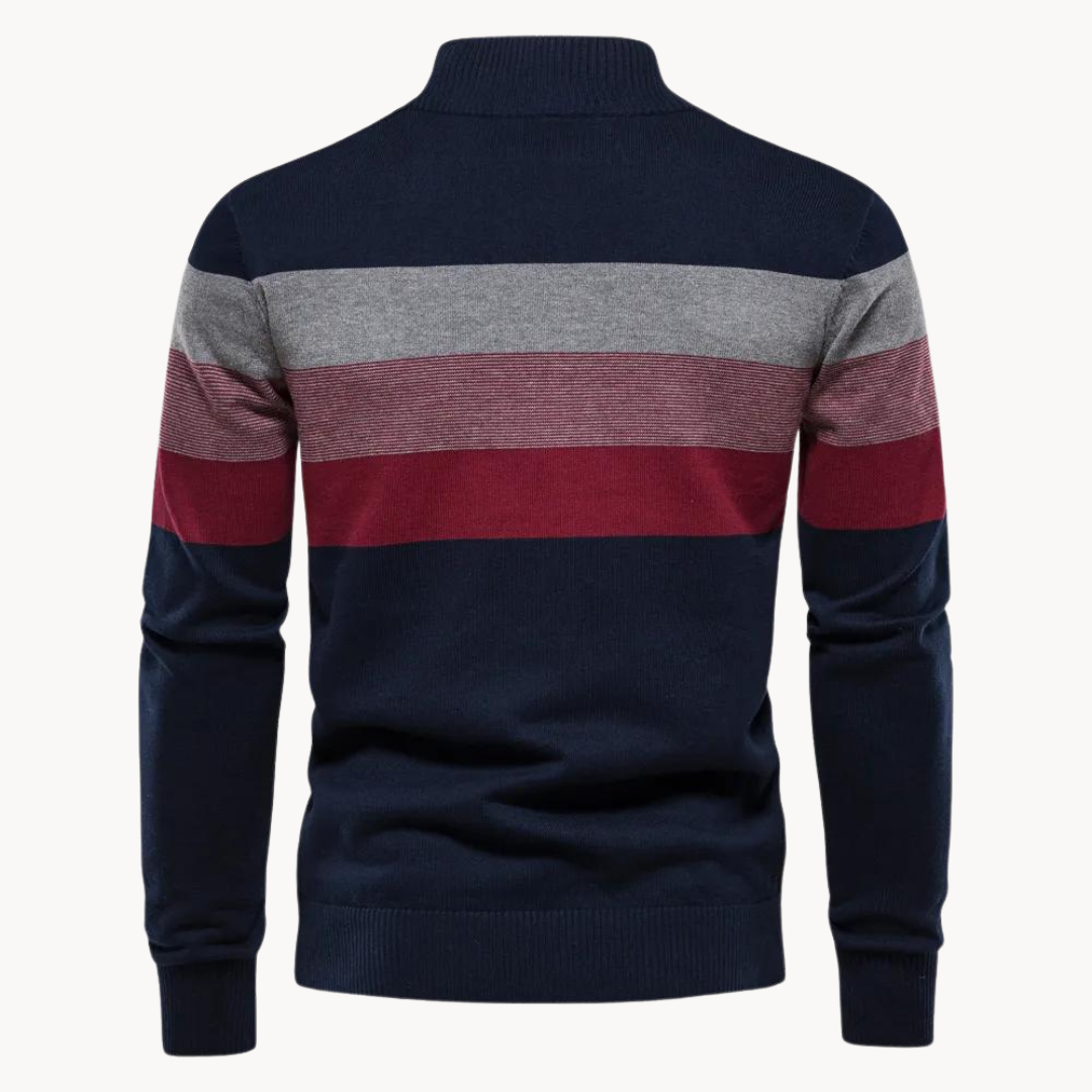 Maglione da uomo a righe con zip corta - Image 2