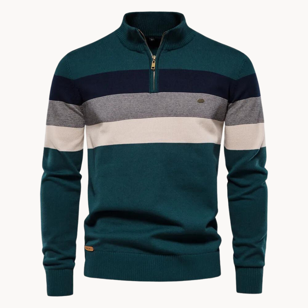 Maglione da uomo a righe con zip corta - Image 8
