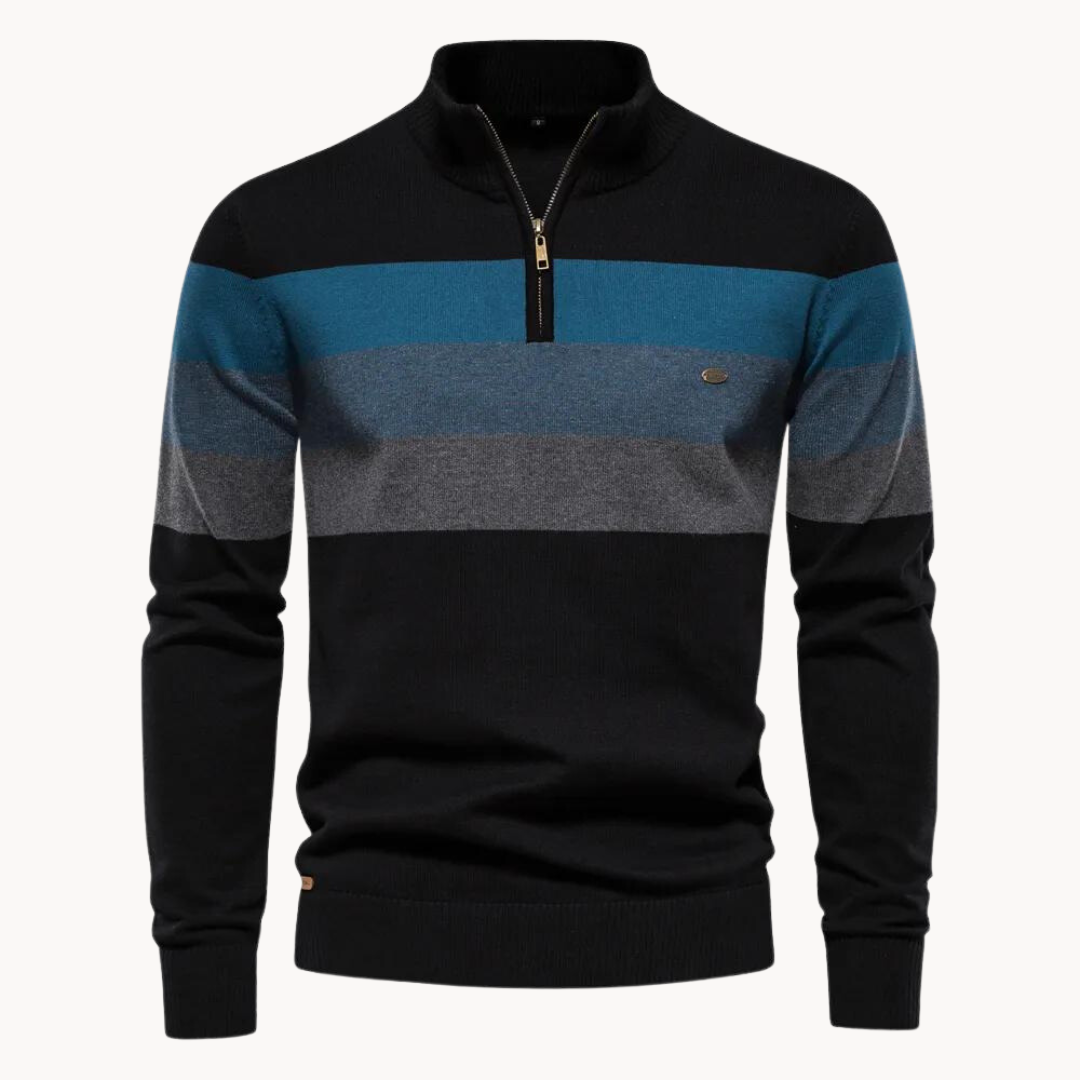 Maglione da uomo a righe con zip corta - Image 9