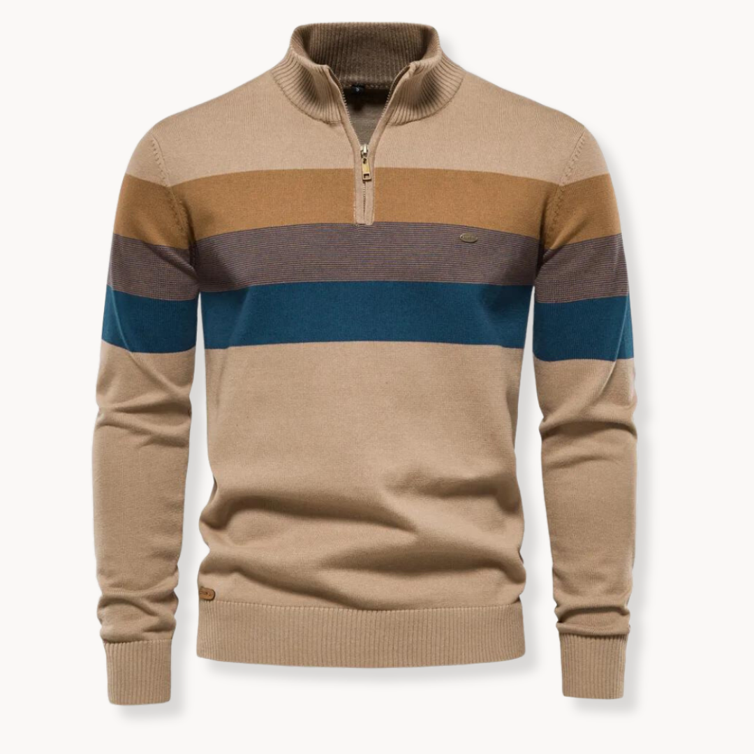 Maglione da uomo a righe con zip corta - Image 10