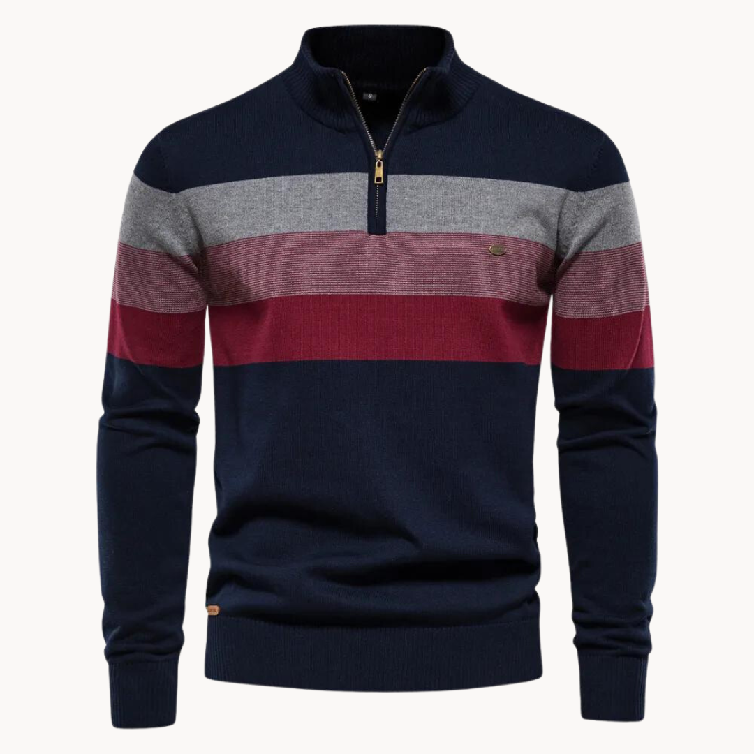 Maglione da uomo a righe con zip corta - Image 1