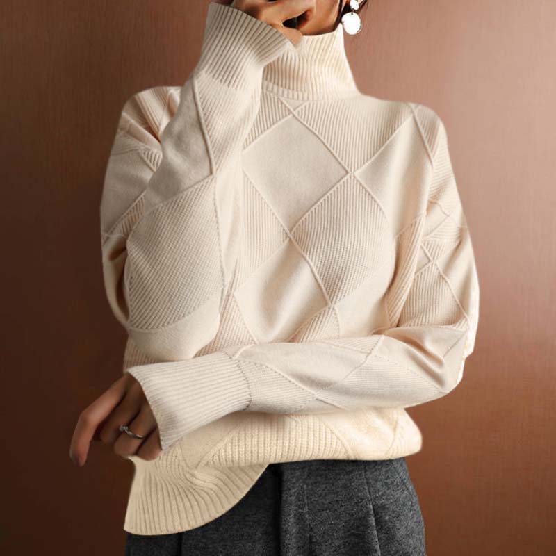 Maglione da Donna a Collo Alto con Motivo a Diamanti - Image 8