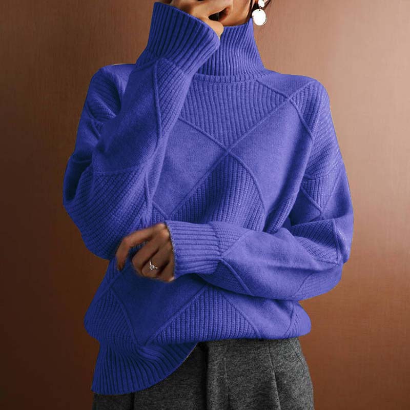 Maglione da Donna a Collo Alto con Motivo a Diamanti - Image 10