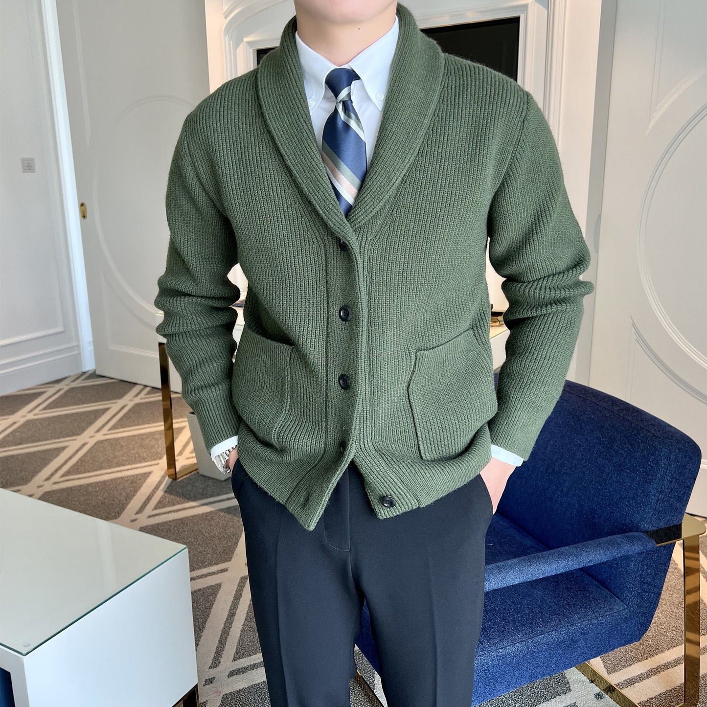 Cardigan in maglia da uomo con collo sciallato - Image 4
