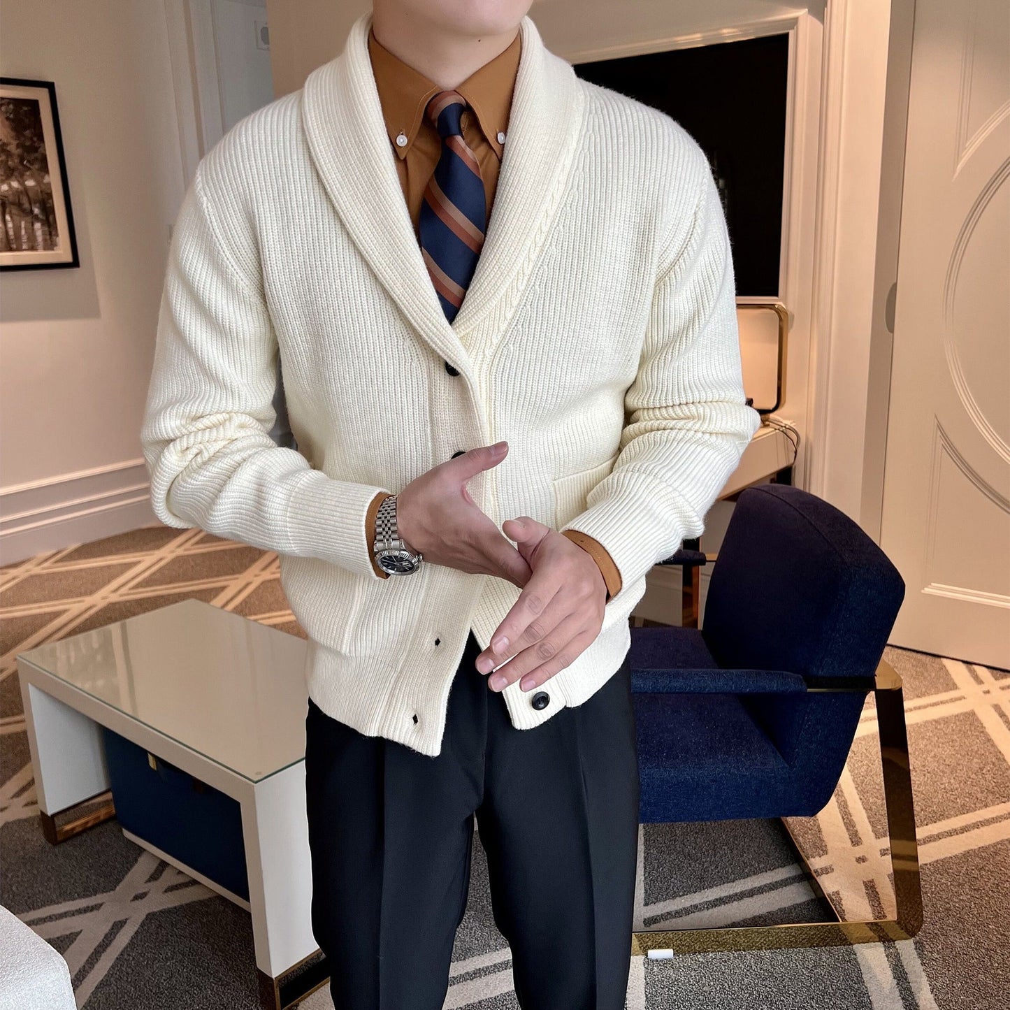 Cardigan in maglia da uomo con collo sciallato - Image 1