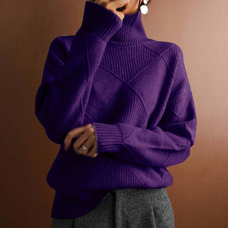 Maglione da Donna a Collo Alto con Motivo a Diamanti - Image 13